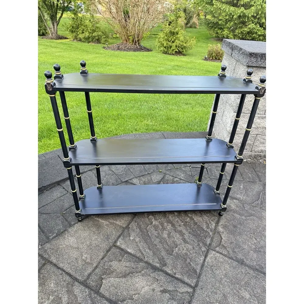 VTG Bombay Co 1991 Faux Bamboo 3 Tier Wall Shelf Stand Black Gold 31x29x8”